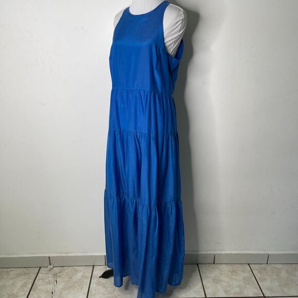 Bird & Knoll Women's Blue Farren Maxi Sleeveless Pleated Dress Size Large - Picture 4 of 13